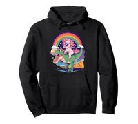 Unicorn Riding T Rex Dinosaur Rainbow Fantasy Cartoon Humor Sudadera con Capucha