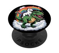 Unicorn Riding T-Rex Dinosaurio para niñas, niños, Mujeres y Hombres, arcoíris PopSockets PopGrip Adhesivo