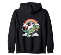 Unicorn Riding T Rex Rainbow Clouds Cute Dinosaur Sudadera con Capucha