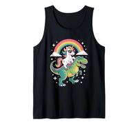Unicorn Riding T Rex Rainbow Dinosaur with Stars Camiseta sin Mangas
