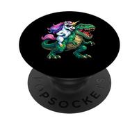 Unicorn Riding T-Rex Rainbow Fantasy Dinosaur Kids Trex PopSockets PopGrip Adhesivo