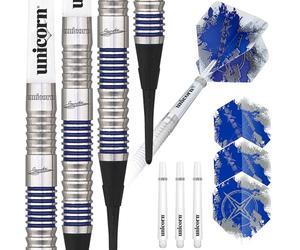 Unicorn Soft Tip - Juego de Dardos Profesionales | Gary 'The Flying Scotsman' Anderson Silver Star | Barriles de tungsteno 80% Natural con Detalles Azules | 20 g