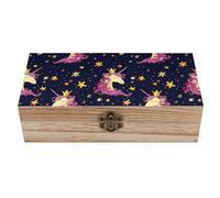 Unicorn Stars - Caja de almacenamiento de madera para tesoros, 7.9 x 3.7 x 2.3 pulgadas, cajas de recuerdo con tapa con bisagras y cierre frontal