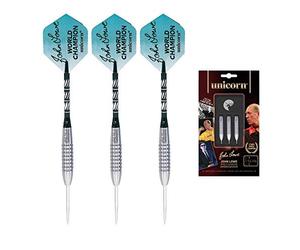 Unicorn Steel Tip - Juego de Dardos Profesionales | John Lowe World Champion Ambassador | Barriles de tungsteno 90% Natural | 25 g
