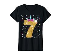 Unicornio 7 cumpleaños niña de Siete años Camiseta, Mujer, Negro, 3XL