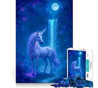 Unicornio a la luz de la Luna Junto a una Cascada Rompecabezas de 1000 Piezas para Adolescentes Juego de concentración Mental Corte de precisión Bordes Lisos Juego Ideal para Rellenar Calcetines