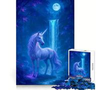 Unicornio a la luz de la Luna Junto a una Cascada Rompecabezas para Adultos de 1000 Piezas Agilidad Mental Fácil de Usar Ensambla Seguro Excelente (38x52cm)