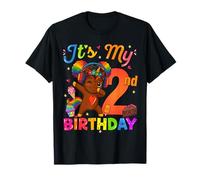 Unicornio Afro 2º Cumpleaños Niña Cabello Natural Afro Americano Camiseta