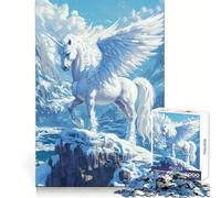 Unicornio Alado en Invierno, Rompecabezas de 1000 Piezas para Adolescentes, Entrenamiento Mental, Escape Consciente, Bordes definidos, Regalo de Temporada (50x75cm)