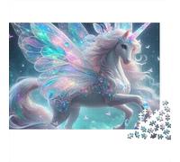 Unicornio Alado Fantasía Rompecabezas 1000 Piezas Hombres Mujeres Adultos Unicornio Alado Noche Mágica Mariposas Premium Grueso Resistente Vibrante Desafiante Alivio Estrés 52x38cm/1000pcs