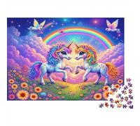 Unicornio Amor Fantasía 100% Cartón Reciclado Unicornios Arcoíris Arte 100% Rompecabezas para Adultos y Niños Desarrollo Cerebral 52x38cm/1000 Piezas