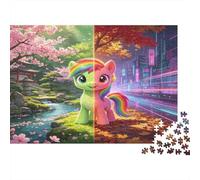 Unicornio Arcoíris Puzzle de 1000 Piezas Papel para Adultos Paisaje de Primavera Ciudad Futura Relajación Concentración Decoración Regalo 38x26cm/1000pcs