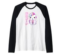 Unicornio Bebiendo té Boba japonés Kawaii Lindo Divertido Camiseta Manga Raglan