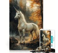 Unicornio Blanco en el Bosque Rompecabezas para Adolescentes 1000 Piezas Mejora la Mente Juego Tamaño Uniforme Piezas precisas Diversión Familiar Actividad Nocturna (38x52cm)