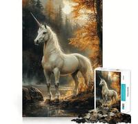 Unicornio Blanco en el Bosque Rompecabezas para Adolescentes de 1000 Piezas Juego de Memoria Mental Cierre Seguro sin Piezas Sueltas Ideal para Viajar Juego para ejercitar la Mente Regalo (38x26cm)