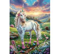 Unicornio Blanco en Prado Floral Puzzle 1000 Piezas Obra De Arte 3D Rompecabezas para Hombres Y Mujeres Desafío Intelectual Estera Portátil DIY Moderno 1000 PCS