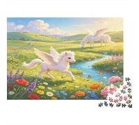 Unicornio Blanco Prado Fantasía Puzzle de 1000 Piezas Puzzle para Adultos Papel Flores Pastoral Relajación Decoración Familiar Regalo 70x50cm/1000pcs