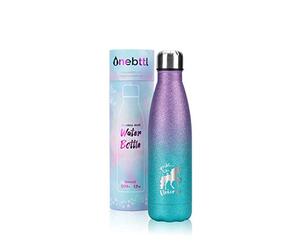 Unicornio Botella Agua sin bpa niños Acero Inoxidable Rutilar, Cosas de Unicornios para niñas cumpleaños y Fiesta Destello, cantimplora Infantil niña 500ml Púrpura