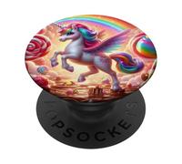 Unicornio caprichoso en una Aventura de Candyland PopSockets PopGrip Adhesivo