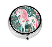 Unicornio con pelo rosa. Este pequeño pastillero redondo de viaje de tres compartimentos es perfecto para almacenar medicamentos diarios, vitaminas y sobre la marcha.
