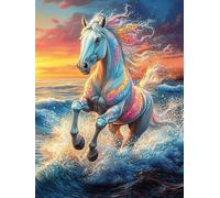 Unicornio con una Crin arcoíris Entre Las Olas Puzzle 1000 Piezas Cartón Blanco Premium para Expertos Animales y Plantas Mejora Concentración Ejercita La Mente Actividad Días Libres
