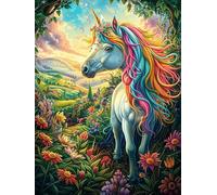 Unicornio de arcoíris en Prado Floral Puzzles 1000 Piezas Decoración Hogar 3D Elegante Rompecabezas Familiar para Adultos Obra De Arte Colorido DIY Creativo 1000 PCS