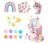 Unicornio Decoración Para Tartas 28 Piezas,Unicornio Happy Birthday Arcoiris Estrella Cake Topper Decorar Para Fiestas Cumpleaños Infantiles Niña, Baby Shower
