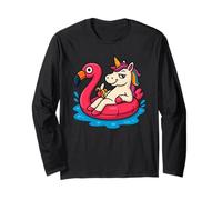 Unicornio en flamenco flotador divertido verano piscina dibujos animados arte Manga Larga