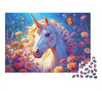 Unicornio en Flores Puzzles Imposible,desafío para Adultos Animales Entretenimiento Creativo 1000 Piezas Obra De Arte De Juego De para Adultos Y Niños A Partir De 12 Años 38x26cm/1000pcs