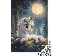 Unicornio en la luz de la Luna 1000 Piezas Cartón Grueso Rompecabezas Conjunto Coleccionistas Imposible Difícil Desafío Juego Educativo 52x38cm/1000pcs