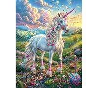 Unicornio en la Pradera de Flores Puzzles 500 Piezas Desafío Nivel Difícil Rompecabezas para Adultos Aliviar Estrés Decoración Hogar DIY Moderno Portátil 500 PCS