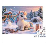 Unicornio fantástico de Nieve Puzzle de 1000 Piezas Papel para Adultos Escena de Cuento de Invierno Set de Puzzle 1000 Piezas Relajación Regalo Familiar 52x38cm/1000pcs
