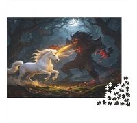 Unicornio Fantástico Duelo en el Bosque Puzzle de 1000 Piezas Papel para Adultos Estilo Mágico Oscuro Juego de Puzzle 1000 Piezas Relajante Regalo 70x50cm/1000pcs