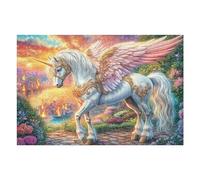 Unicornio Frente a una Ciudad en Llamas al Atardecer Puzzle 1000 Piezas 3D Creativo Detallado Rompecabezas para Hombres Y Mujeres Decoración Hogar Moderno Construir Maquetas 1000 PCS