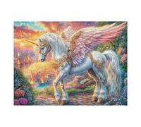 Unicornio Frente a una Ciudad en Llamas al Atardecer Puzzles 500 Piezas Maquetas 3D Educativas Profesionales Rompecabezas para Familia Construir DIY Moderno Aliviar Estrés Decoración 500 PCS