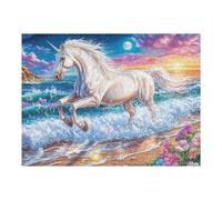 Unicornio galopando en la Playa Puzzles 500 Piezas Estera Portátil Plegable Rompecabezas para Adultos Desafío Intelectual Aliviar Estrés Decoración Hogar 3D 500 PCS