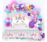 Unicornio Globos De Cumpleaños - 118pcs Decoracion Cumpleaños,Arco Para Globos Unicornio,Corona Cumpleaños 1 Año,Globos Unicornio,Globos Baby Shower,Mantel Cumpleaños,Unicornio Guirnalda Cumpleaños