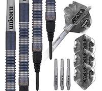 Unicornio - Juego de Dardos | James 'The Machine' Wade Noir Organic | Barriles de tungsteno 70% con Revestimiento de Titanio Negro | Puntas Suaves épicas | 20 g