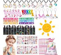 Unicornio Juguetes Piñatas de Cumpleaños, 104 Piezas Relleno Piñatas de Cumpleaños Infantil, Pulseras Llavero Sellos Luminosas Tatuajes Juguetes Piñatas de Cumpleaños 3-12 años Niña Party Favores