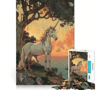 Unicornio Junto al mar al Atardecer,Rompecabezas de 1000 Piezas para Adultos,Juego de lógica,Corte de precisión,Bordes Lisos, reuniones Familiares (38x26cm)
