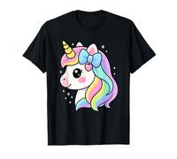 Unicornio Kawaii con Arco Iris Melena Brilla Lindo Dibujos Animados Camiseta