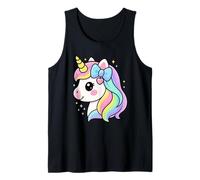 Unicornio Kawaii con Arco Iris Melena Brilla Lindo Dibujos Animados Camiseta sin Mangas