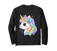 Unicornio Kawaii con Arco Iris Melena Brilla Lindo Dibujos Animados Manga Larga