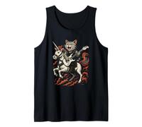 Unicornio Montando Gato con Guitarra eléctrica Divertido Arte rupestre Camiseta sin Mangas