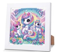 Unicornio niño Diamond Painting Marco de Madera- Kit Completo de Pintura Diamante 5D DIY -Adecuado para niñas, niños y principiantes - Arte para Decoración del Hogar regalo de cumpleaños15x15cm