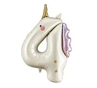 Unicornio Número 4 Globo PartyDeco 36.5 pulgadas Lámina holográfica 4º | Decoraciones de fiesta de cumpleaños para niñas, pastel rosa y blanco, tema de princesa, celebración mágica