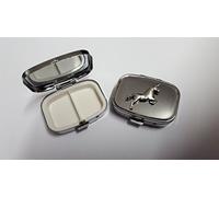 Unicornio PP-G04 hecho de peltre inglés fino en una pastilla rectangular de metal plateado de viaje