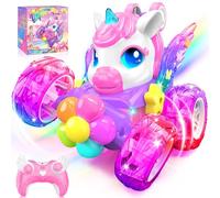 Unicornio RC Cars para niñas juguetes con alas de vidrio brillante y luces de ojos, rotación de 360° Control remoto de coche de unicornio acrobacias de coche, juguetes para interiores y exteriores