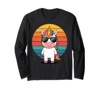 Unicornio retro con gafas de sol, estilo vintage Manga Larga