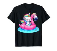 Unicornio sentado en flamenco rosa piscina flotador fiesta verano Camiseta